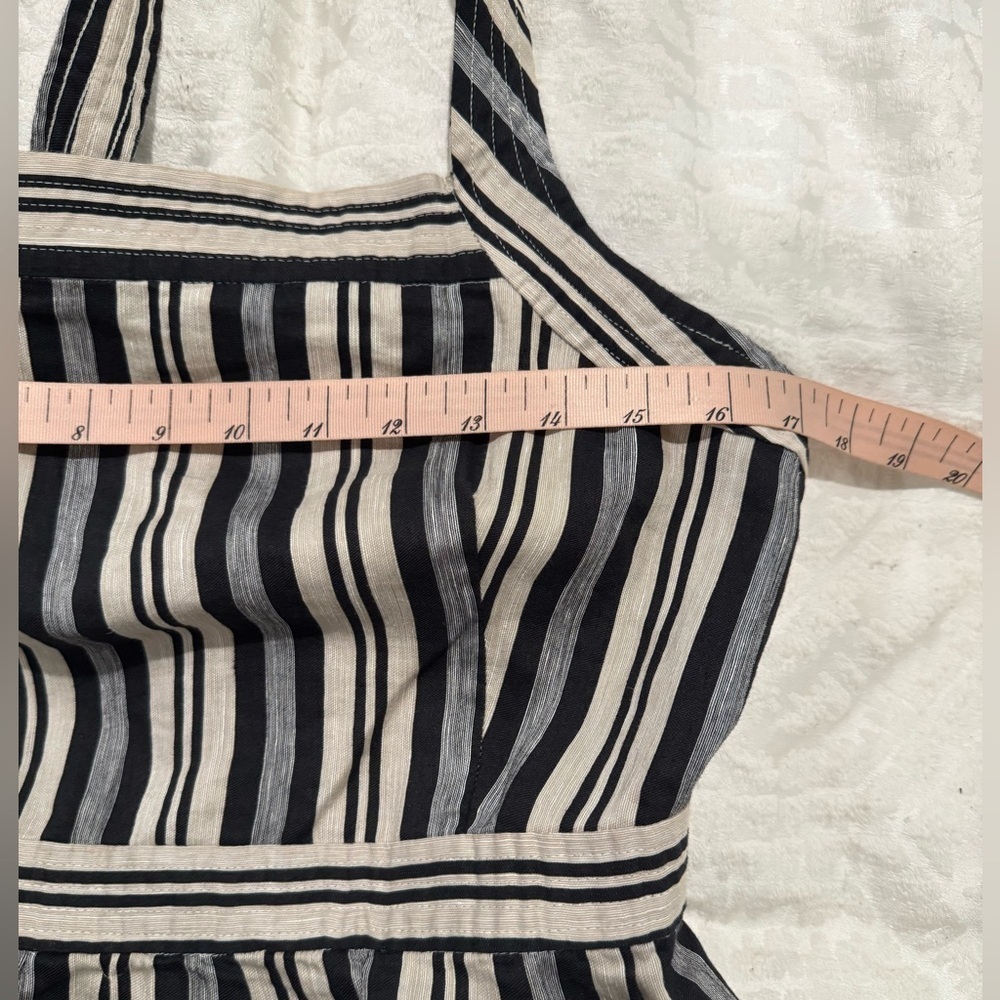 Madewell Apron Mini Dress in Evelyn Stripe linen cotton blend cross back pockets - Picture 7 of 11
